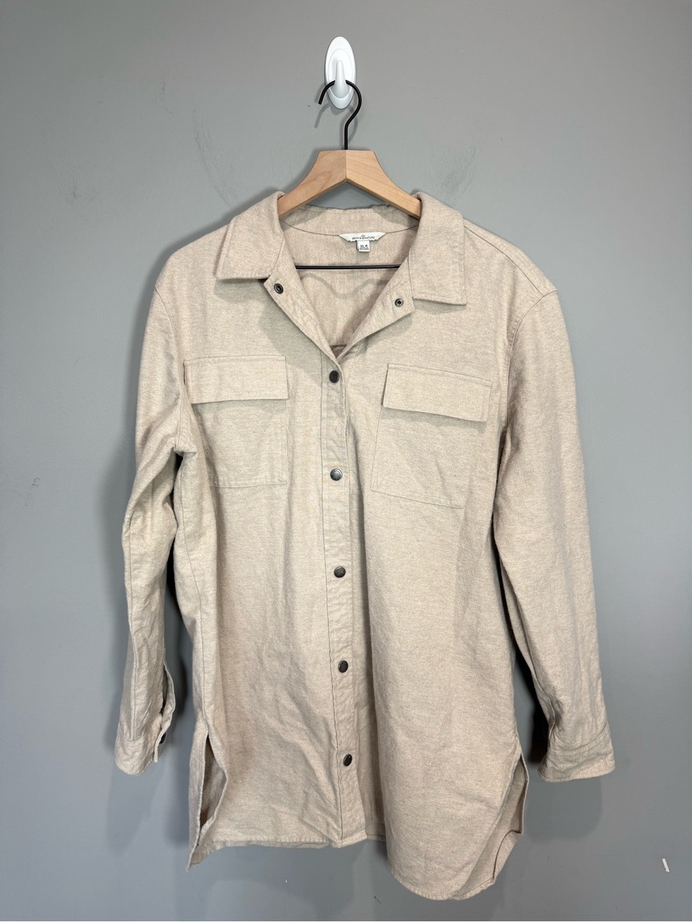 L.L.Bean Bean‎ Signature Cotton Knit Shacket Overshirt Oatmeal XL Women's
